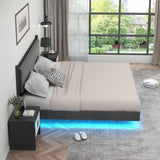 Gyfimoie Modern Grey King Floating Bed Frame with LED Lights and Double Beam Support Gyfimoie