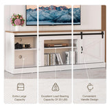 Trumbeak Farmhouse TV Stand for Televisions up to 75 Inchs,Entertainment Center with Sliding Barn Doors and Storage Cabinets,Modern Media TV Console Table for Living Room,Bright White Trumbeak