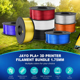 JAYO PLA+ Filament Bundle 1.75mm, 3D Printer Filament Bundle Multicolor, Individually Vacuum Packed, 250g Spool, 8 Pack, 2KG in Total, Black+White+Transparent+Clear(Blue+Red+Orange+Yellow+Purple) JAYO