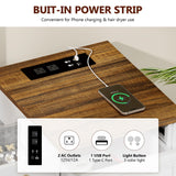 FOMNEY Multifunctional Vanity Desk with Mirror, LED Lights, USB Ports, Power Outlets, and Ample Storage – Stylish Makeup Dresser for Your Bedroom FOMNEY