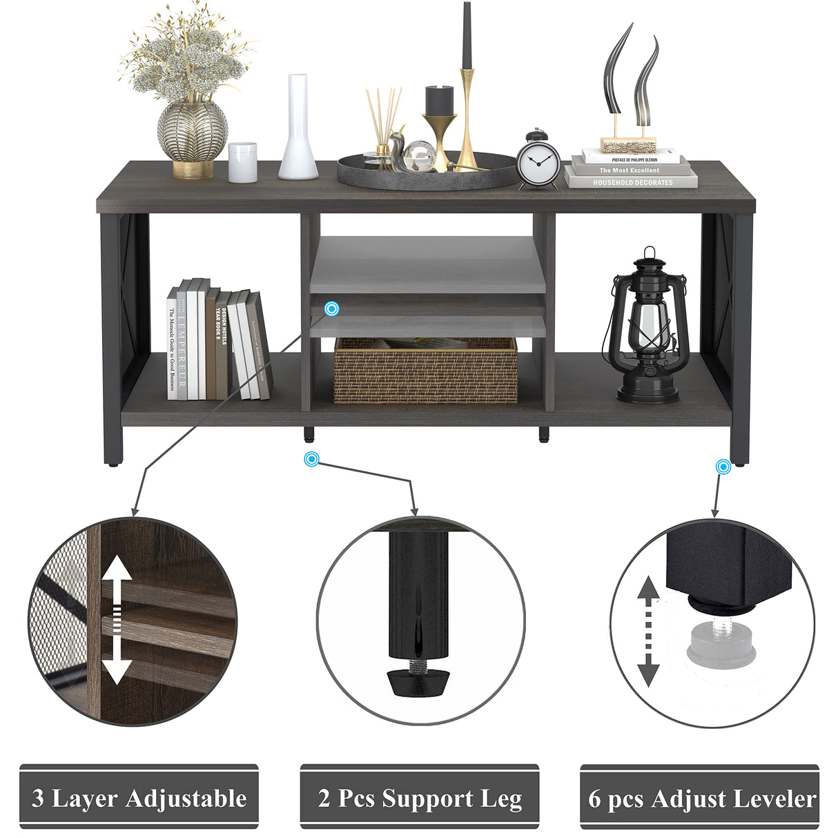 FATORRI Rustic Coffee Table for Living Room, Farmhouse Dark Wood Center Table, Industrial Rectangle Cocktail Tea Tables (Walnut Brown) FATORRI