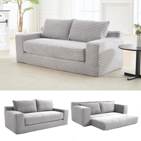 70.87" Cloud Loveseat Sofa, Boneless Corduroy Loveseat Couches, Sofa in a Box, 2 Seater Deep Seat Couch with Convertible Sofa Bed for Apartment, Office, Living Room, No Assembly Required (Light Grey) atosela