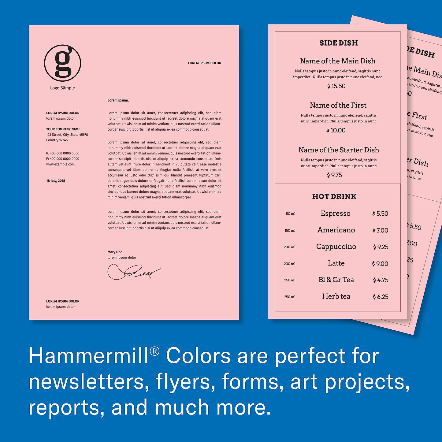 Hammermill Colored Paper, 20lb Pink Printer Paper, 8-1/2 x 11- 1 Ream (500 Sheets) - Made in the USA, Pastel Paper, 103382R