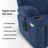 MCombo Small Power Lift Recliner Chair Sofa with Massage and Heat for Petite Elderly, 3 Positions, Cup Holders, and USB Ports, Extended Footrest, Fabric 7141 (Admiral) MCombo