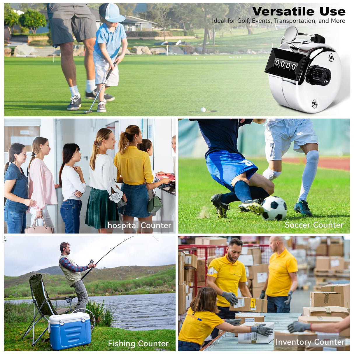 Anyongora Clicker Counter, Metal Hand Tally Counter Clicker with 4 Digit Display, Pitch Counter for Golf Stroke, Baseball, Coaching, Knitting, Lap, Row Sport, Silver Anyongora