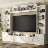 Loomie 104" W Wall Unit TV Stand with Storage for TVs up to 80", Large Farmhouse Wall Unit Entertainment Center with Bridge & Bookshelves, Tall TV Console Table Media Center for Living Room (White) Loomie