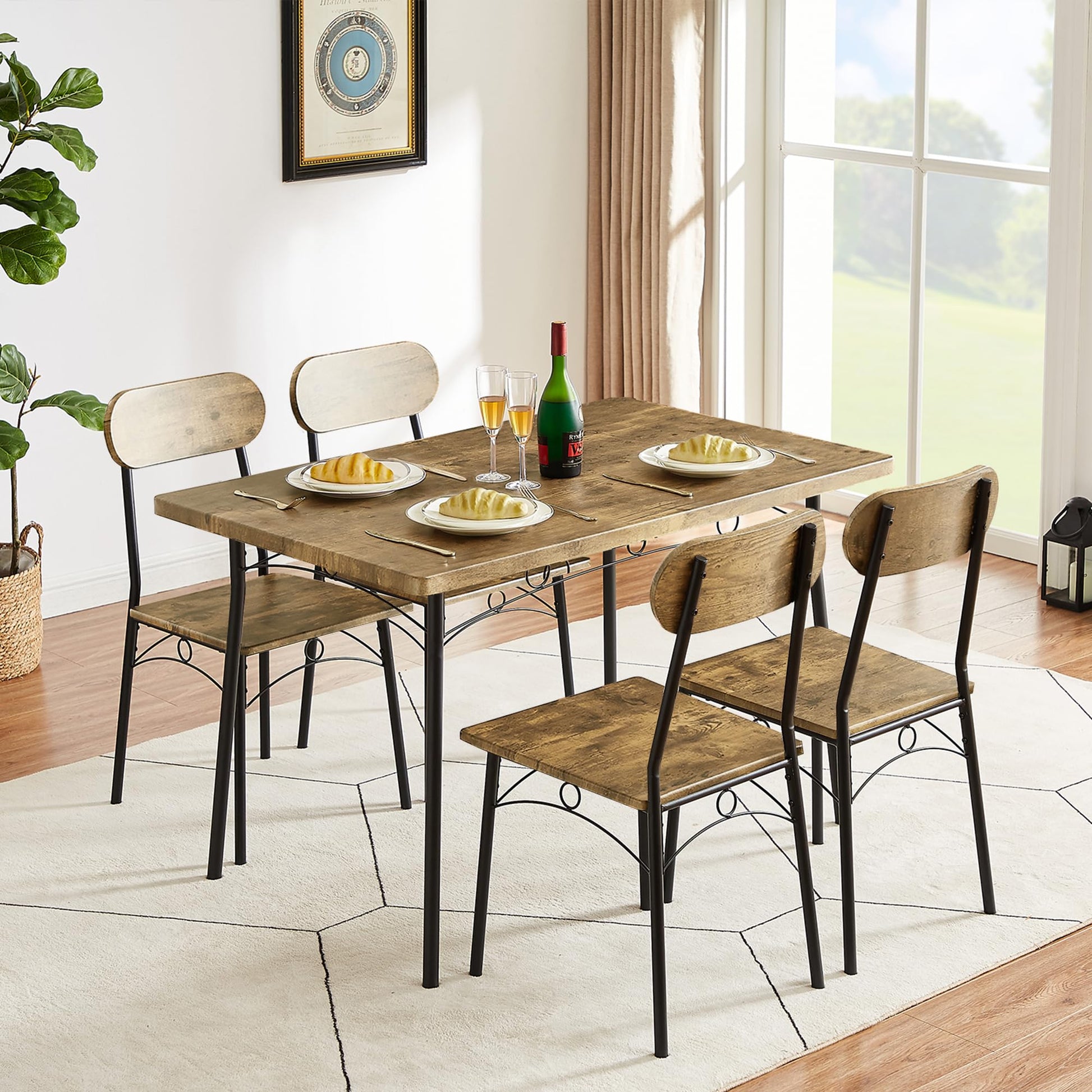 VECELO Dining Table Set for 4, 5 Piece Dinette with Chairs for Kitchen, Breakfast Nook and Small Space, Brown - WoodArtSupply