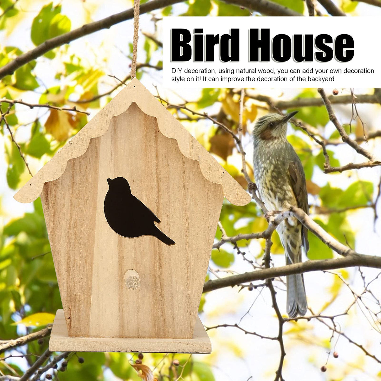 Wood Birdhouse,Unfinished, DIY Bird House Wood Birdhouse Birdhouse to Paint for Birdwatching Wood Frame for Finches and Songbirds Walfront