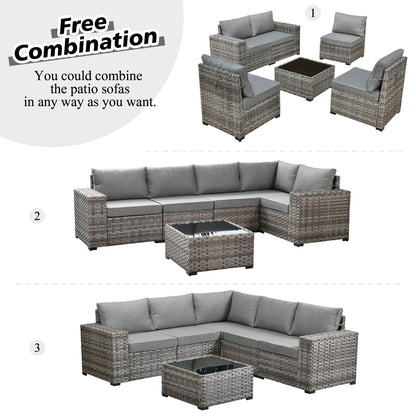 HOOOWOOO 10 Piece Modular Patio Outdoor Sectional Furniture Set with Gas Propane Fire Pit Table,Wicker Conversation Sofa Set with Swivel Chairs,Outside Couch Set(Dark Grey) - WoodArtSupply