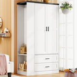 LIKIMIO Armoire Wardrobe Closet with Large Mirror, Storage Cabinet with 2 Doors and 2 Drawers, 2 Storage Shelves, 70" Wardrobe Cabinet for Bedroom,White LIKIMIO
