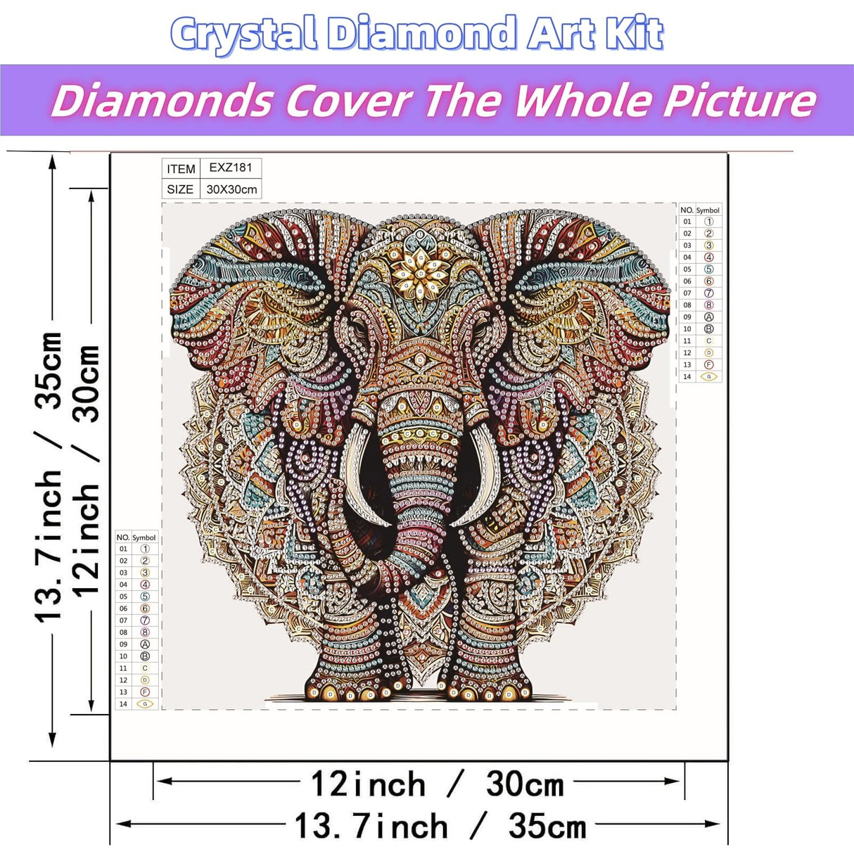 JYXSJYYD 5D DIY Special Shape Diamond Art Kits for Adults,Elephant Diamond Paintings Kits for Beginners,Paint by Diamonds Special Shape Crystal Art Crafts,Home Wall Art Decor 11.8x11.8 in. JYXSJYYD