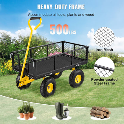 VEVOR Steel Garden Cart, Heavy Duty 500 lbs Capacity, with Removable Mesh Sides to Convert into Flatbed, Utility Metal Wagon with 180° Rotating Handle and 10 in Tires, Perfect for Garden, Far - WoodArtSupply