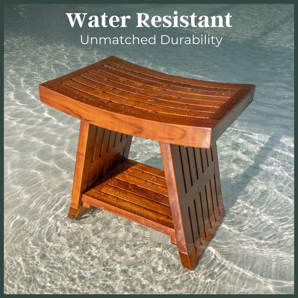Curved & Durable Teak Shower Bench That Doubles As Teak Shower Stool & Teak Shower Seat. A Great Shower Chair for Inside Shower - Fully Assembled - 18inches - Mikha The Teaky Hut
