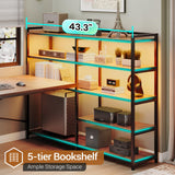 SEDETA L Shaped Desk with Storage Shelves, 64.5" Reversible U Shaped Office Desk with 3 Fabric Drawers, Gaming Desk with Power Outlet & LED Strip, Rustic Brown SEDETA