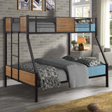 Twin over Full Metal Bunk Bed, Modern Style Heavy-Duty Steel Frame Bunk Bed with Safety Rail, Built-in Ladder for Bedroom, Dorm, Boys, Girls, Adults (Black + Brown) Bellemave