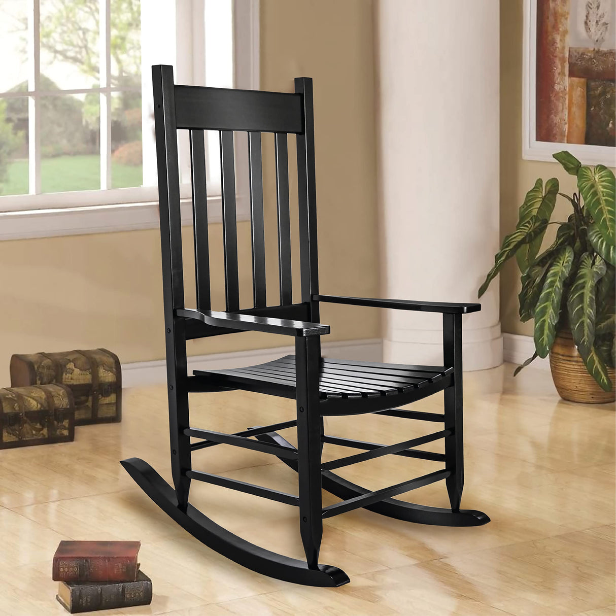 HOMESTEAD Wooden Rocking Chair Outdoor Furniture - Acacia Solid Wood Black Rocking Chair Front Porch Furniture - FSC Certified Hardwood Indoor & Outdoor Adirondack Rocking Patio Rocker Porch Chairs HOMESTEAD