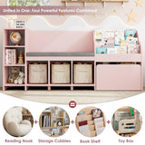 HOSTACK 67" Pink Kids Reading Nook with Bench, Bookshelf, Cushioned Seat & 6 Storage Cubbies HOSTACK