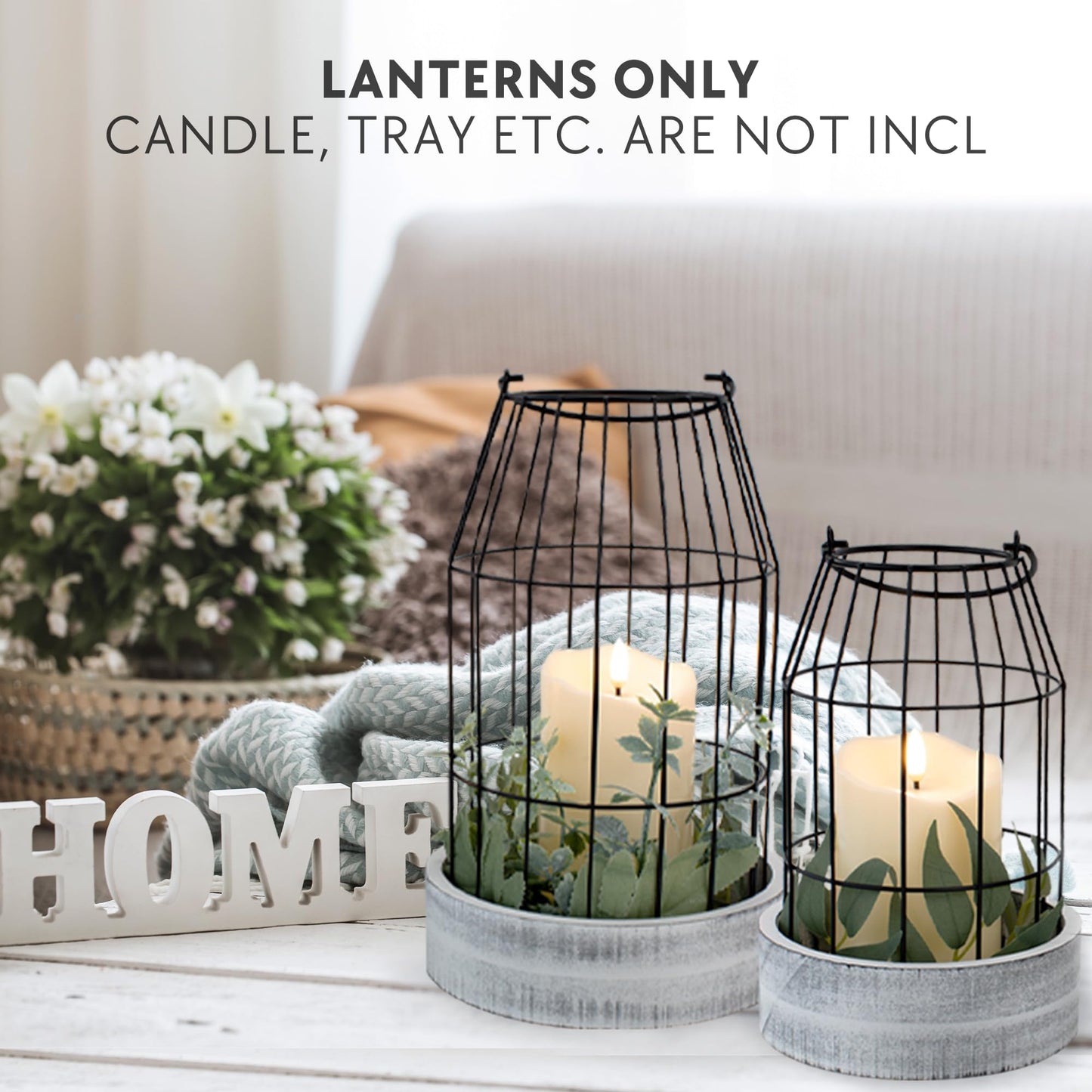 Rustic Farmhouse Lantern Decor Set of 2 - Stylish Decorative Lanterns for Your Living Room, Fireplace Mantle or Kitchen Dining Table - Modern Upscale Beauty for Your Entire Home