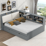 Harper & Bright Designs Full Size Daybed with Trundle and Storage Headboard, Wood L-Shaped Daybed with Shelves, Full Platform Bed Frame with L Shaped Beside Storage Bookcase, Gray Harper & Bright Designs