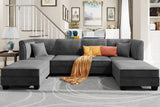 Vongrasig 6 Pieces Sectional Couch Modular Sofa with Reversible Chaise 116" Velvet U-Shaped Couch Sofa 6-seat Modular Large Sectional Couch with Ottoman for Living Room, Upholstered Cushion (Grey) Vongrasig