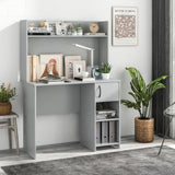 Tangkula Computer Desk with Hutch, Home Office Desk with Raised Display Shelf & 2 Open Shelves, Cabinet with Door, Cable Management Holes, Modern Laptop PC Desk, Study Writing Desk for Bedroom (Gray) Tangkula