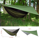 FIRINER Camping Hammock with Rain Fly Tarp and Mosquito Net Tent Tree Straps, Portable Single Double Nylon Parachute Hammock Rainfly Set for Backpacking Hiking Travel Yard Outdoor Activities Green FIRINER