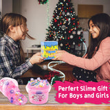 10 FL OZ Unicorn Slime Kit, Pink Clear Slime Bucket, Slimes Party Favors for Kids, Glimmer Crunchy Slimes Includes 9 Packs of Add-ins, Sensory Experience DIY Toys for Girls and Boys Ages 8-12 Okaybee