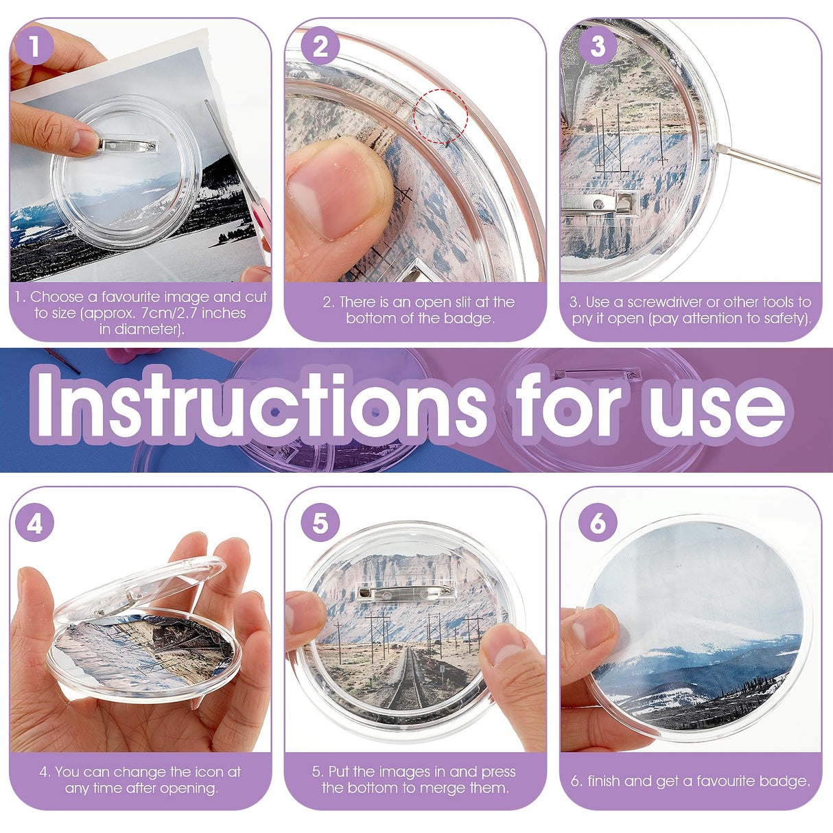 10 Pcs Blank Button Pins 2.9 inch DIY Button Pins Make Your Own Buttons Custom Button Pins with Pins Clear Picture Buttons Badges Kit for Crafts Children's Paper Craft Activities Bremorou