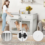 PUKAMI Dog Crate Furniture with Drawers,44inch Wooden Dog Kennel Furniture for Large Breed,End Table Wood Dog House for Indoor use,Dog Crate for Small/Medium/Large Dog(White) PUKAMI