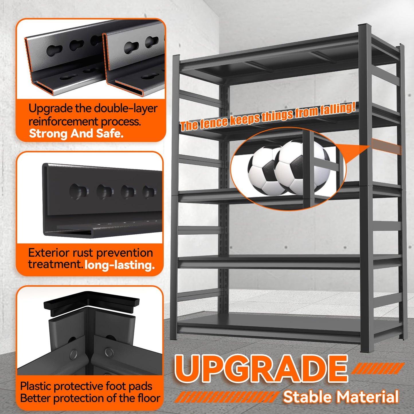 Garage Shelving Heavy Duty Metal Storage Rack - Easy to Assemble, Adjustable 5-Tier Steel Shelving Unit for Tools, Equipment & Boxes, Double-Thickened Columns, 2000 lbs Capacity, 72"H × 48"W × 24"D