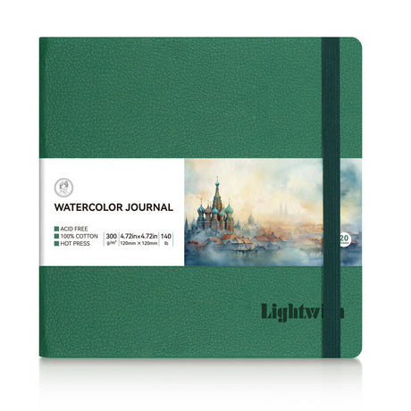 Lightwish Square Watercolor Journal, 100% Cotton Hot Press Small Watercolor Paper Sketchbook 4.72” x 4.72”, 20 Sheets (140lb/300gsm), Acid-Free for Watercolors, Gouache, Acrylics LIGHTWISH