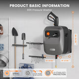 Giraffe Tools Grandfalls Pressure Washer G20 Pro, 2400 PSI 2.0 GPM, Wall Mounted Power Washer with 65FT Hose Reel, 4 Nozzles for Floor/Cars/Fences/Patios, Dark Silver Giraffe Tools