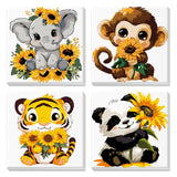 4 Pack Paint by Number for Kids with Wooden Frame, Cartoon Paint by Numbers for Kids Ages 8-12, Elephant, Monkey, Tiger, Panda, DIY Acrylic Oil Painting for Beginners for Home Wall Decor 8X8 inch NEWENMO
