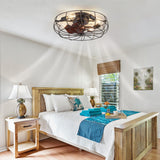 LEDIARY 20" Caged Ceiling Fans with Lights and Remote, Flush Mount Bladeless Ceiling Fan Low Profile, Small Farmhouse Industrial Enclosed Ceiling Fan with Light for Bedroom, Kitchen, Indoor LEDIARY