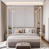 King Canopy Bed Frame, Stainless Steel Metal Size, Sturdy Post Poles Thicken Frame for Wood Bedroom Decor, White Mosqutent