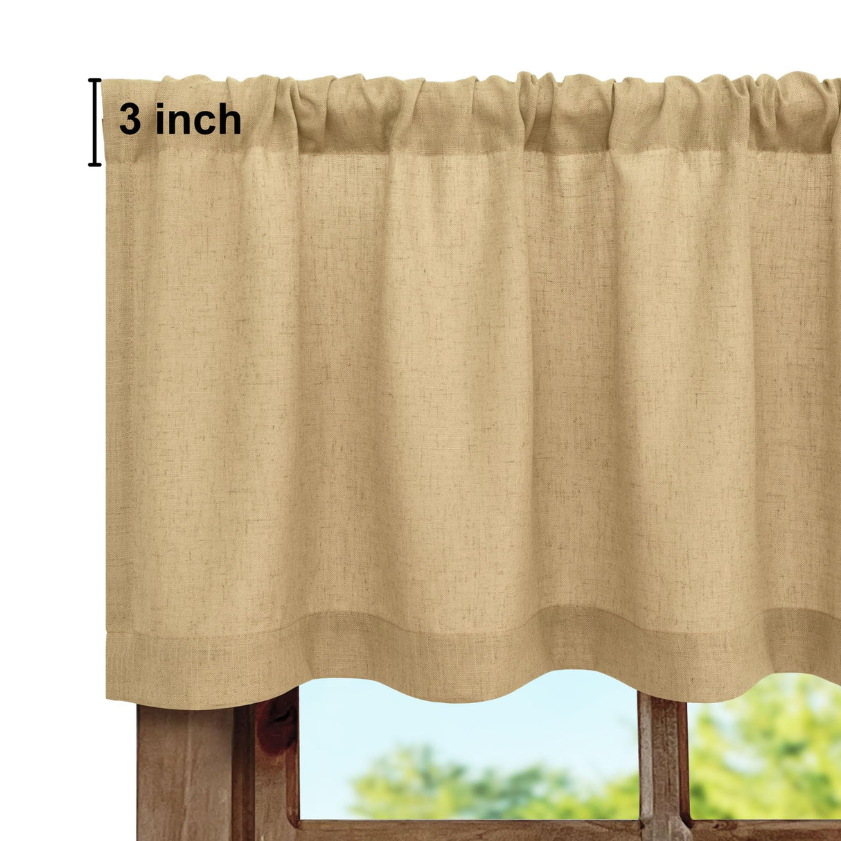 Pitalk Burlap Color Linen Window Valance for Kitchen 3 Inch Rod Pocket Semi Sheer Primitive Rustic Farmhouse Valance Curtain Topper for Bedroom Living Room Dining Bathroom 18 Inch Length Tan Brown Pitalk