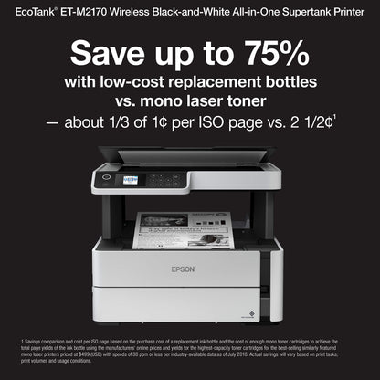 Epson EcoTank ET-M2170 Wireless Monochrome All-in-One Supertank Printer with Ethernet PLUS 2 Years of Unlimited Ink*,White