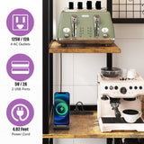 GarveeHome 55" Bakers Rack with Power Outlet and LED Light, 5-Tier Kitchen Microwave Stand Coffee Bar with Storage, 10 Hooks, Wire Basket, Metal Grid, Wine Rack, Goblet Holder, Rustic Brown GarveeHome