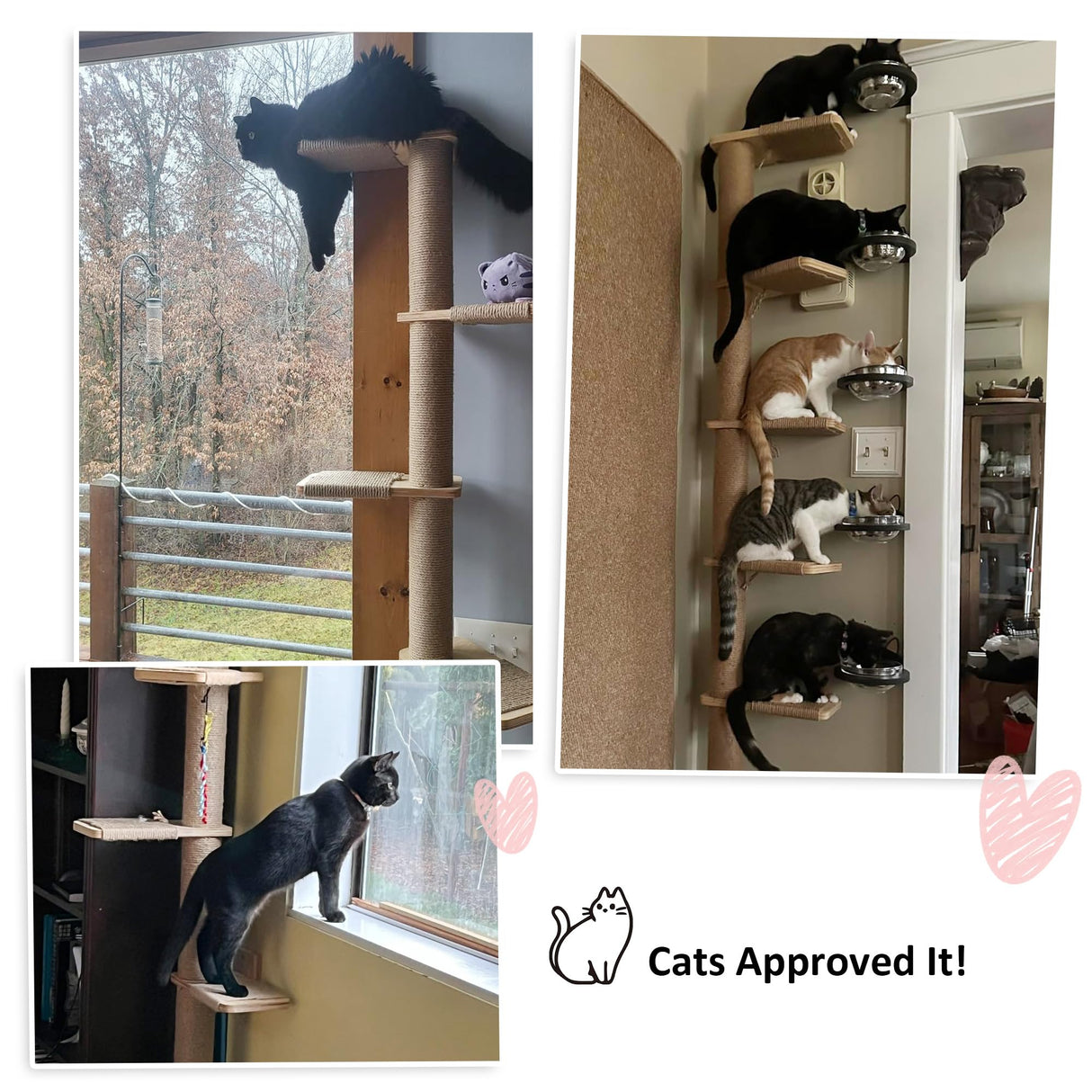 FUKUMARU Tall Cat Tree, 5 Tier Floor to Ceiling Cats Tower, Wall-Mounted Kitten Scratching Post, Wild Simulation Kittens Wall Shelves, Suitable for Climb, Scratch, Lookout and Play FUKUMARU