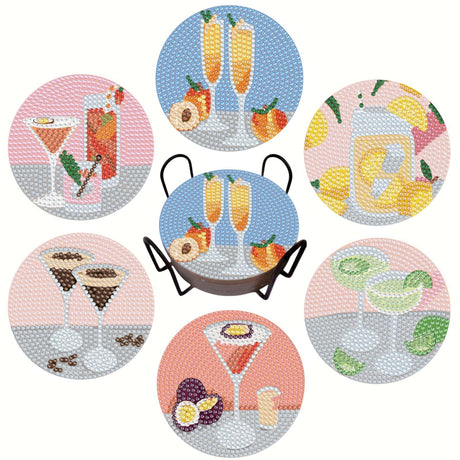 6 Pcs Diamond Painting Coasters Kits with Holder,Cocktail Diamond Art Coasters Set for Drinks Coffee Table, Gem Painting kit for Beginners Adults DIY Art Craft Gifts Home Decors (Cocktail) Bulerrylulu