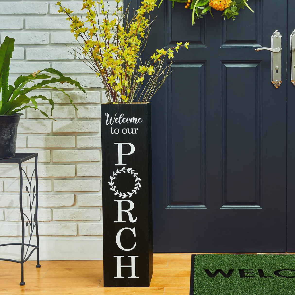 Glitzhome 30"H Wooden Rustic WELCOME Porch Sign, Boxed Double Sided Rustic Home Porch Sign for Front Porch Decor, Black glitzhome