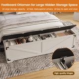 Fameill Farmhouse Queen Size Bed Frame with Headboard and Storage Ottoman, Sliding Barn Door & 4 Drawers, LED Lights and Charging Station, No Box Spring Needed, Antique White Fameill