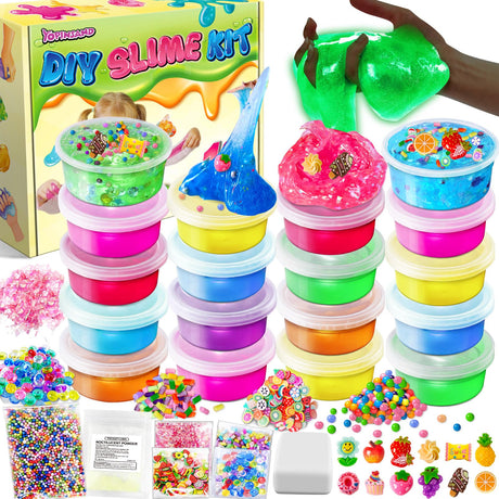 18 Cups DIY Slime Kit, Slime Making Kit for Girls, Crystal Clear, Glow in The Dark Slime with Add-ins, Foam Balls, Charms, Party Favors Gift Toys for Kids 3-12 YOPINSAND