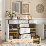 Maupvit Buffet Cabinet, Sideboard Cabinet with 2 Doors and 6 Drawers, Modern Farmhouse Buffet Table with Storage & Adjustable Shelves for Kitchen, Coffee Bar Table for Dining, Living Room (White) Maupvit