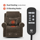 MCombo Triple Motor Power Lift Recliner Chair with Massage and Lumbar&seat Heating, Rolled Arms, Adjustable Headrest for Elderly People, Fabric 7888 (Coffee, Medium) MCombo