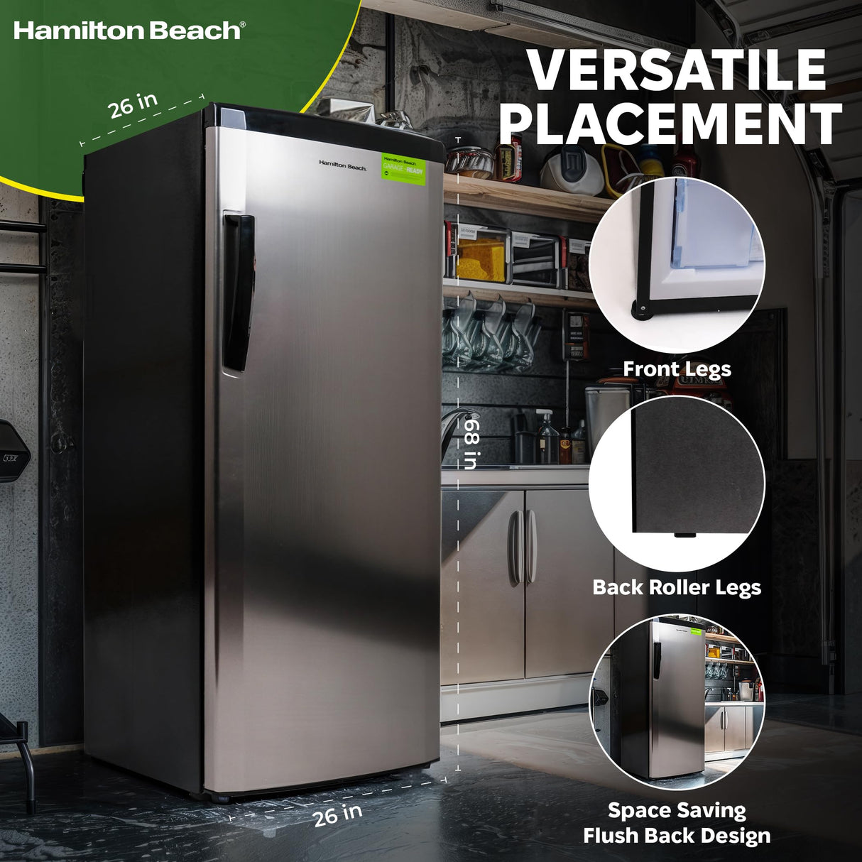 Hamilton Beach Upright Freezer, Deep Freeze, Stainless Steel Freezer with Drawer Compartments, 11 cu. ft. Freezer – 25”D x 23.6”W x 66.5”H Hamilton Beach