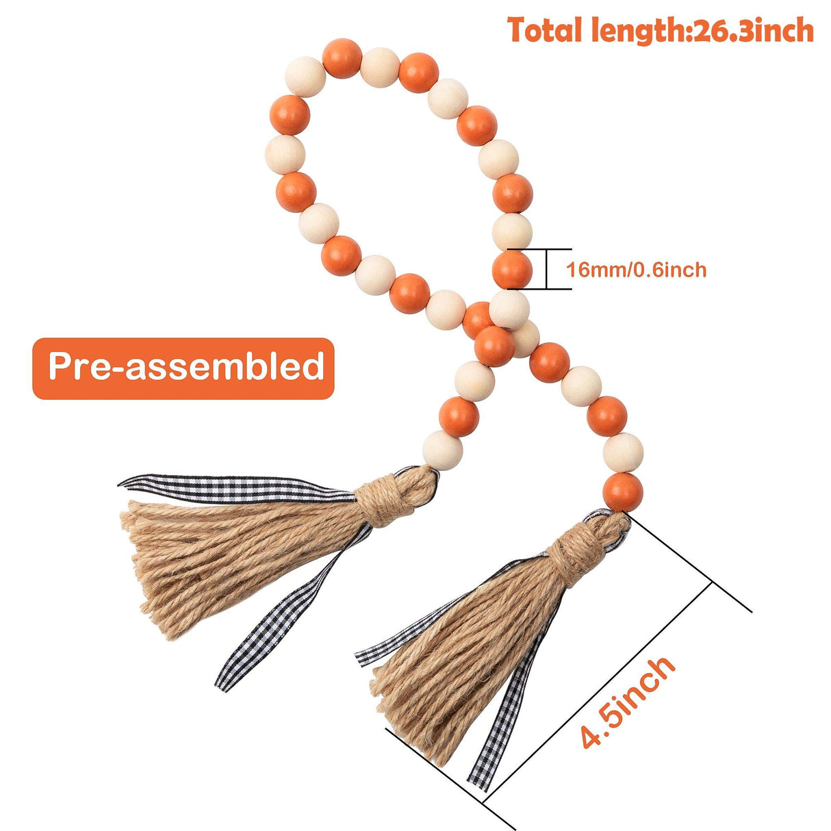 R HORSE Wood Bead Tassel Garland Thanksgiving Farmhouse Rustic Bead with Jute Rope Plaid Tassel Tray Decoration Retro Room Decor Home String Prayer Wall Décor for Nursery Room Vase Ornament R HORSE