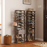 HOMEFORT 10-Tier Vertical Shoe Rack, Corner Shoe Tower, Double Rows 10 Tiers Shoe Shelf, Slim Shoe Storage Unit for 20 Pairs of Shoes, Shoe Stand for Entryway, Hallway, Closet (Rustic Brown) HOMEFORT