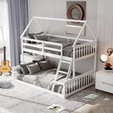 Giantex Twin Over Full Solid Wood House Bunk Bed with Safety Guardrails & Integrated Ladder - Convertible Design in White Giantex