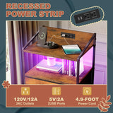 EKNKOZY Nightstand 5 Drawer Dresser with LED Lights and Charging Station, Vertical Side Table with Fabric Drawers, End Table with Open Shelf, Tall Dresser for Bedroom, Hallway, Entryway, Rustic Brown EKNKOZY